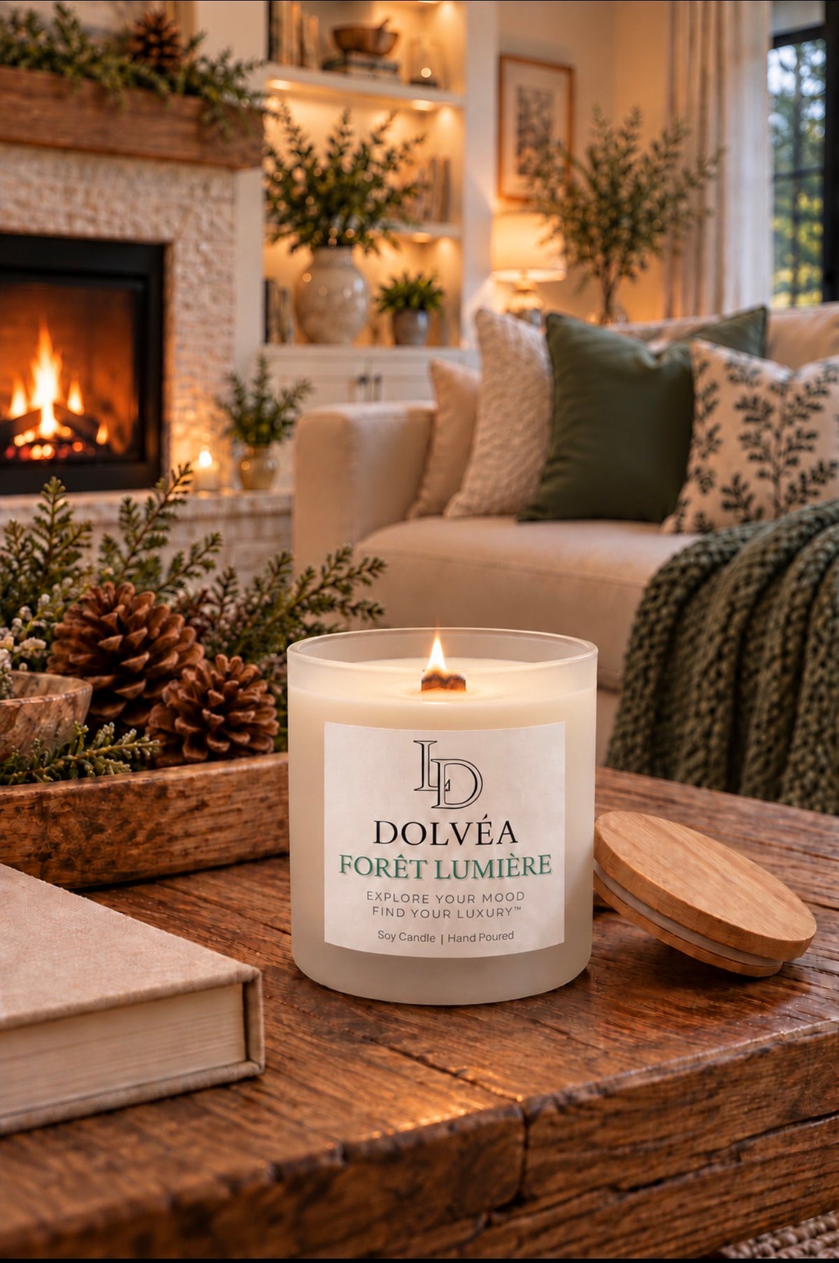 Forêt Lumière – Luxury Soy Candle, Net 08 oz | Wooden Wick |Crisp Forest Air