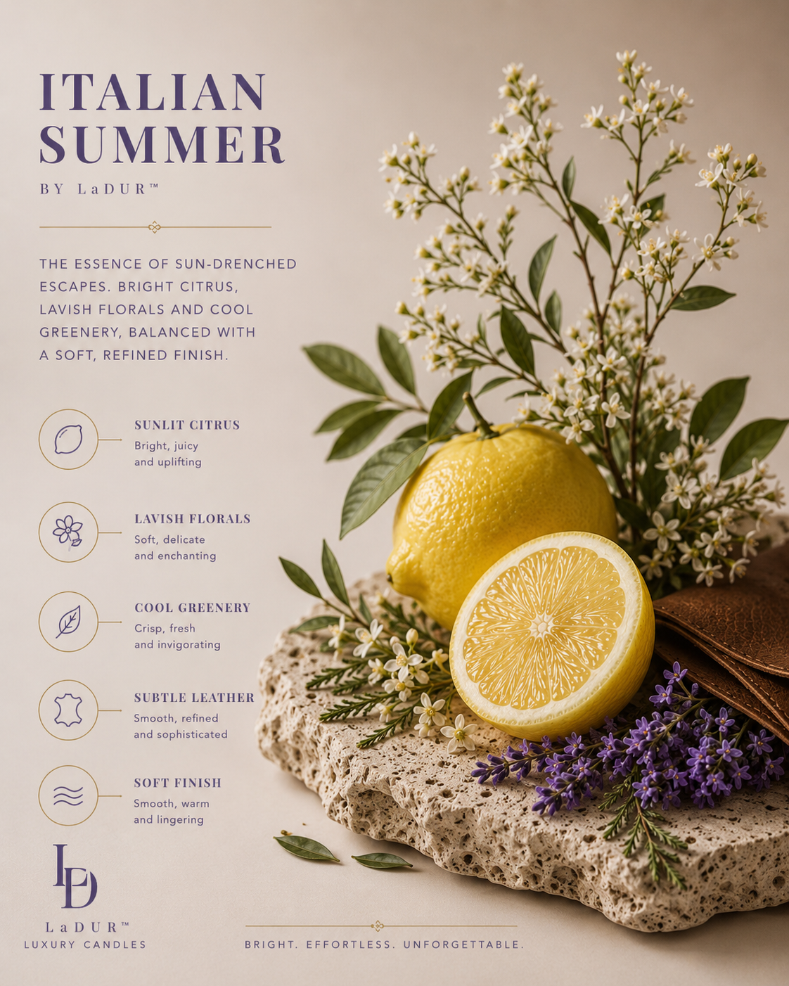 Italian Summer – Luxury Soy Candle, Net 08 oz  | Wooden Wick | Citrus & Soft Floral